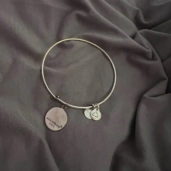 Alex & Ani E initial Silver Charm Bangle Bracelet - Picture 2 of 2